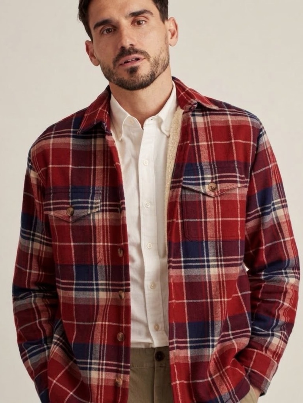 NWT BONOBOS  "The Sherpa Shacket" in Red Rhubarb Plaid: Size Large Regular (LxR)
